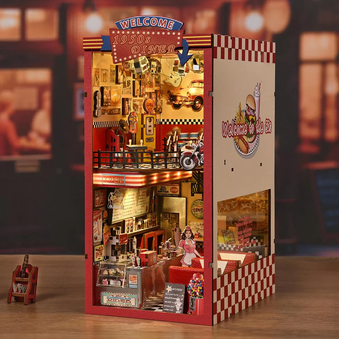 (Sold out) 1950s Diner – DIY Wooden Book Nook Shelf Insert