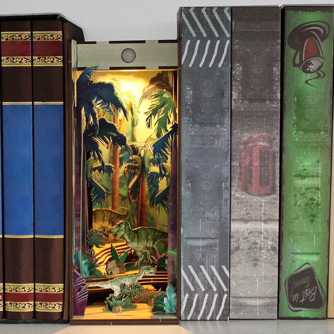 Dinosaur World DIY Book Nook Bookshelf Insert