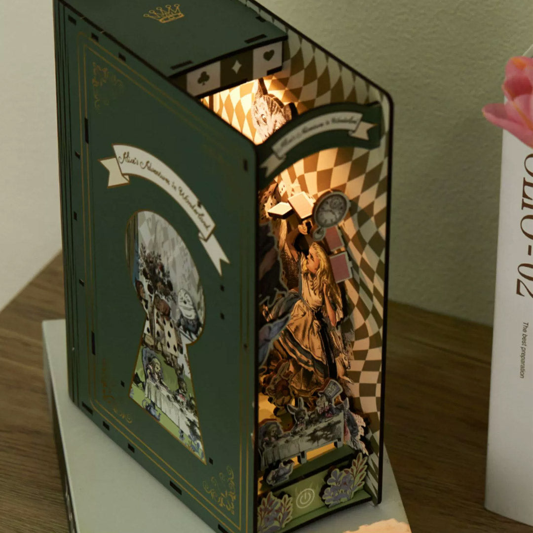 Alice In Wonderland Wooden Book Nook Bookshelf Insert