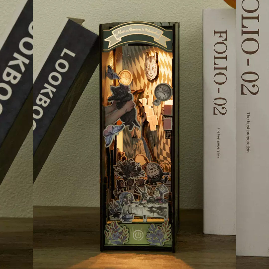 Alice In Wonderland Wooden Book Nook Bookshelf Insert