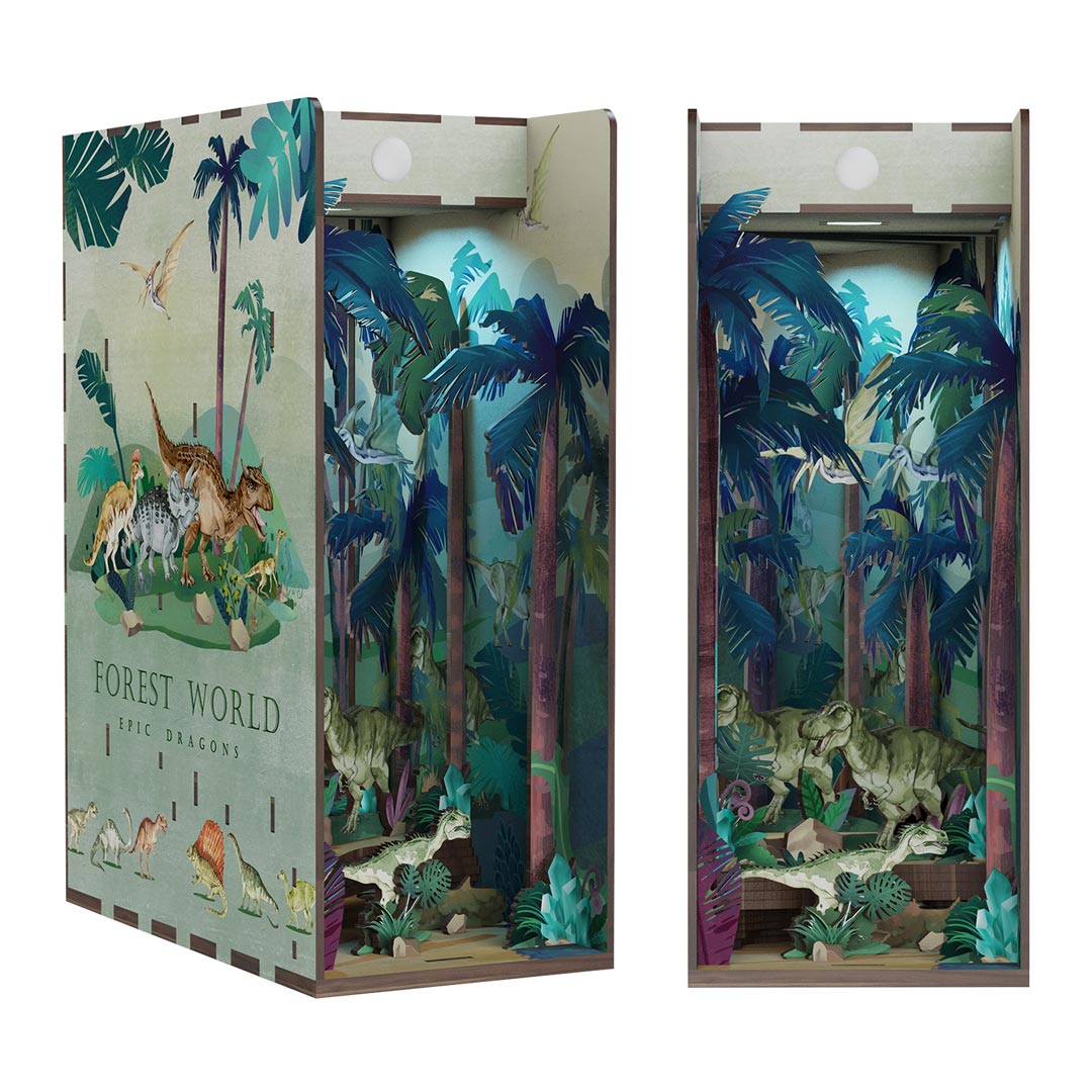 Dinosaur World DIY Book Nook Bookshelf Insert