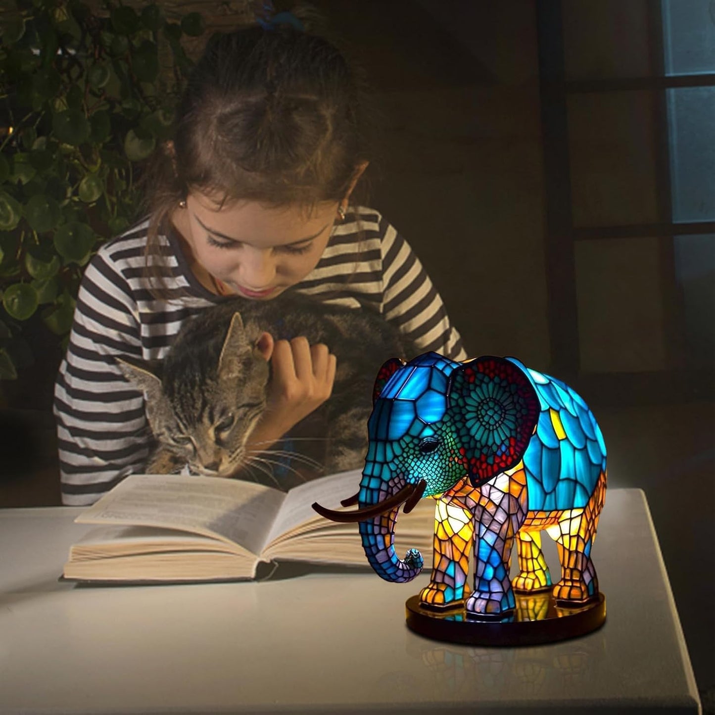 Gentle Giant Stained Glass Elephant Lamp