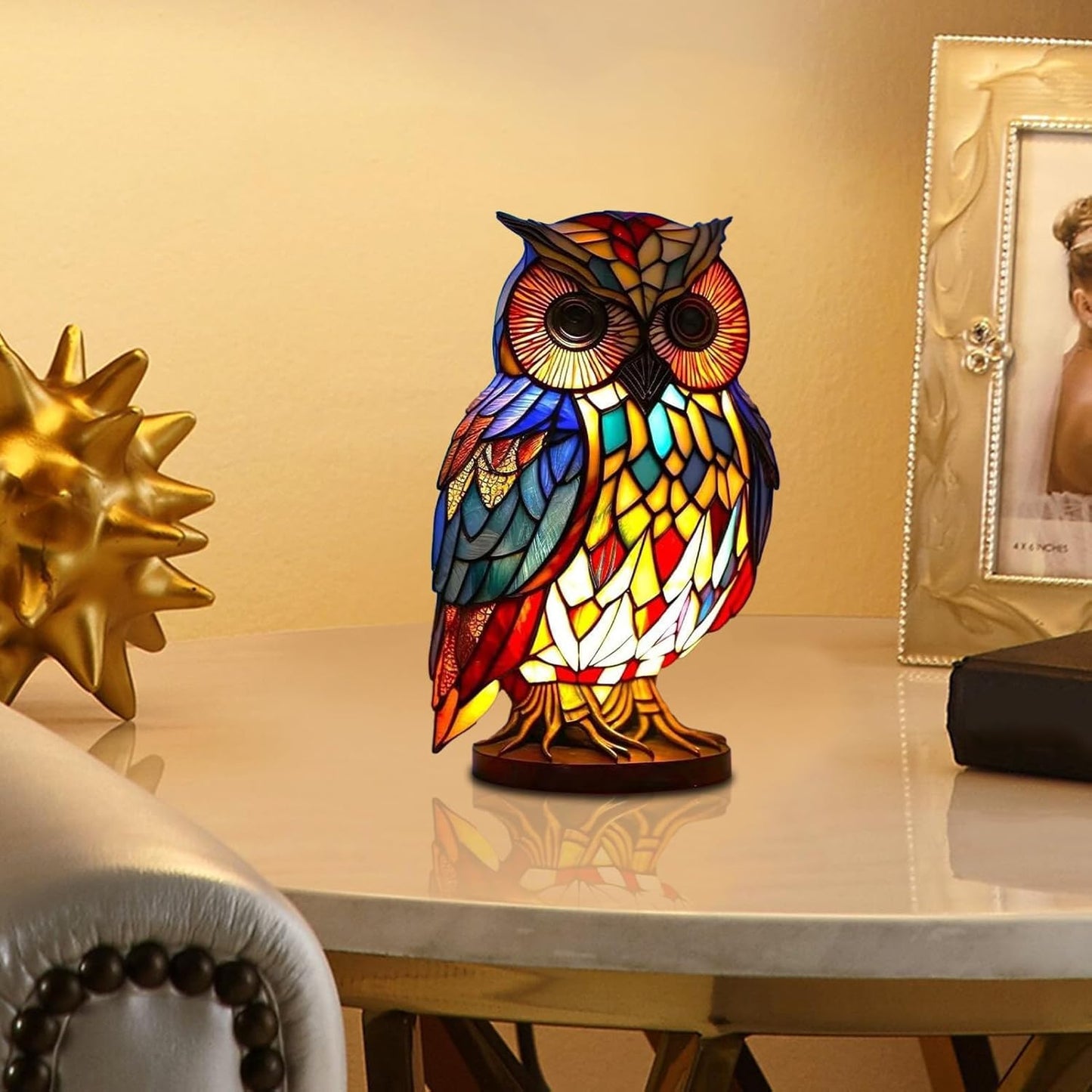 Night Owl Stained Glass Lamp