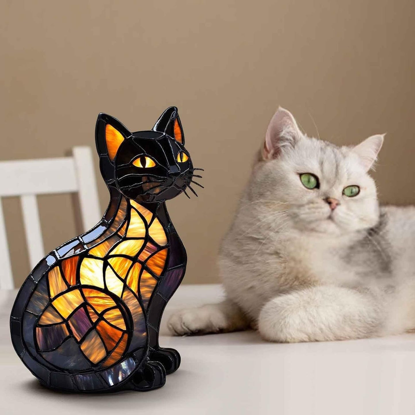 Whisker Glow Stained Glass Cat Lamp