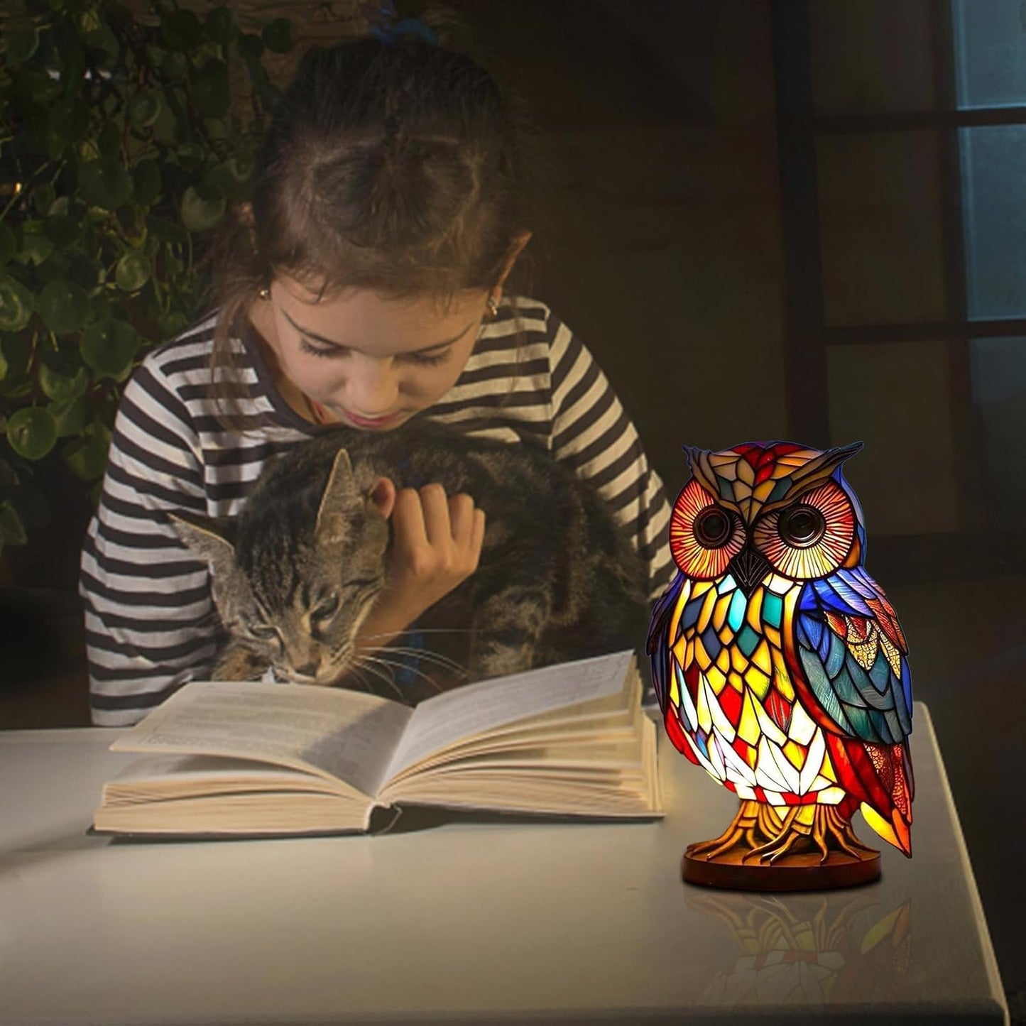 Night Owl Stained Glass Lamp