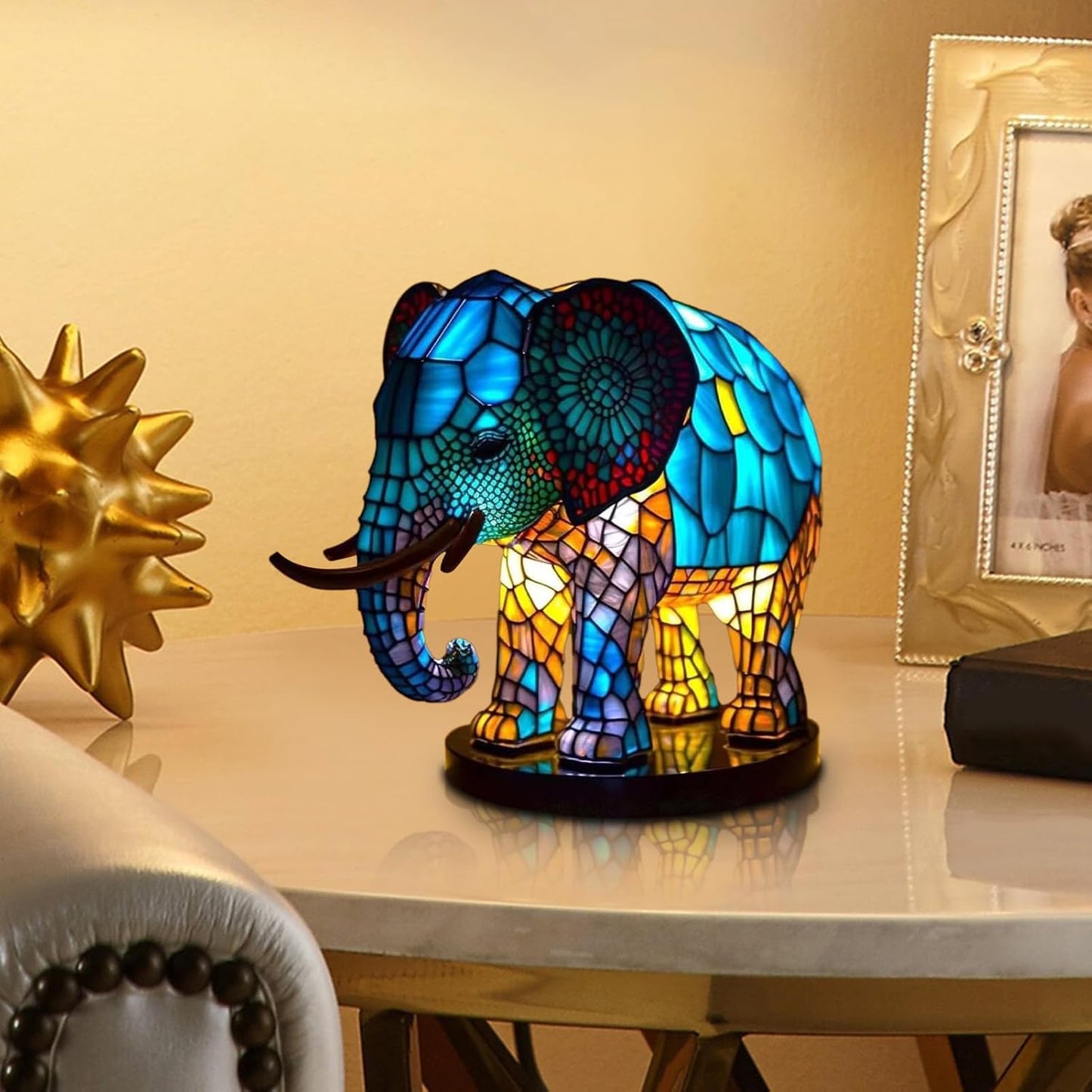 Gentle Giant Stained Glass Elephant Lamp