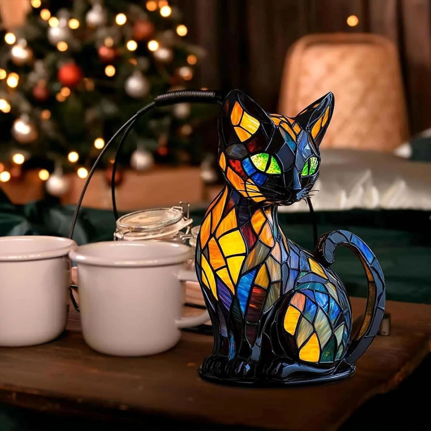 Whisker Glow Stained Glass Cat Lamp