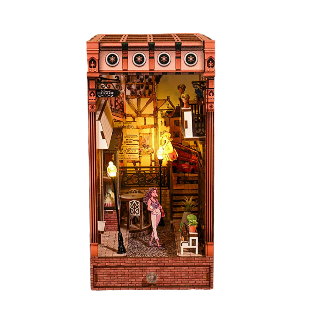 Bustling Street Scene Wooden Book Nook