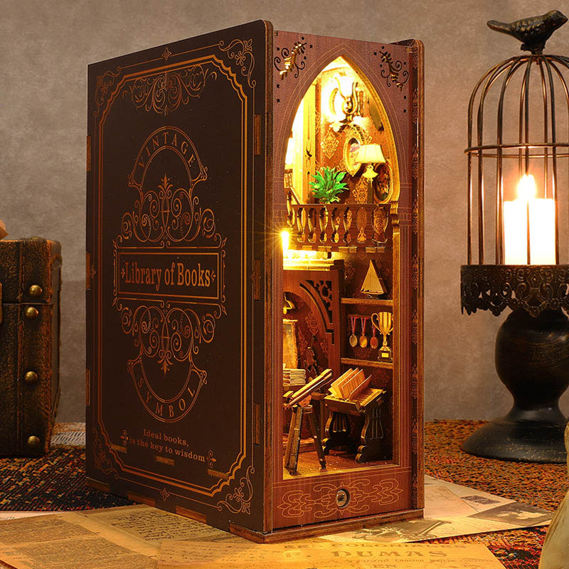 Library Of Books Wooden Puzzle Book Nook Bookshelf Insert