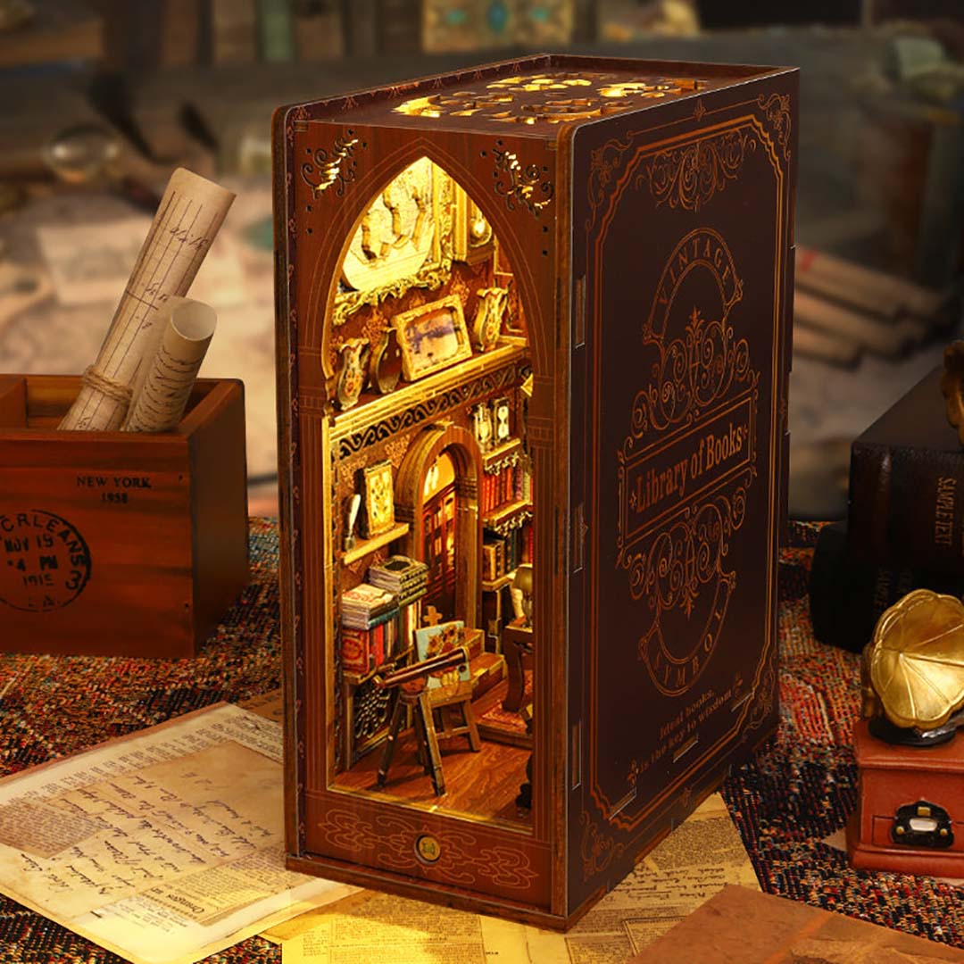 Library Of Books Wooden Puzzle Book Nook Bookshelf Insert