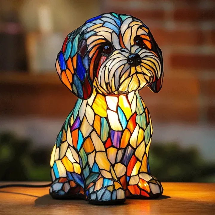 Cozy Pup Stained Glass Lamp
