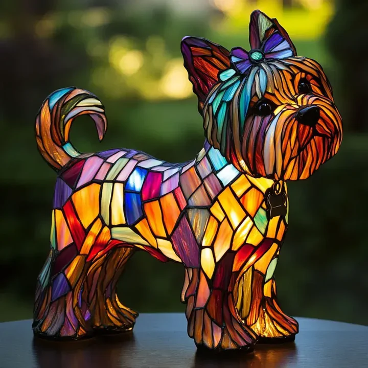 Cozy Pup Stained Glass Lamp