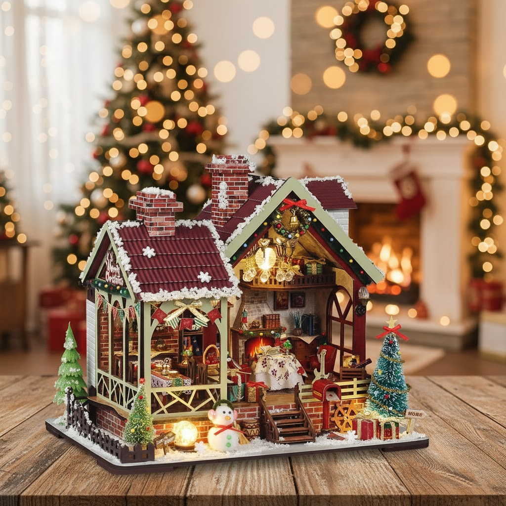 Warm Christmas Lodge – DIY Miniature House Kit