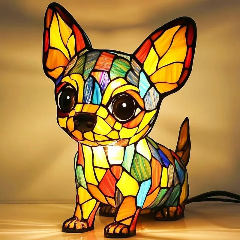 Cozy Pup Stained Glass Lamp