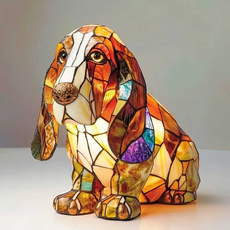 Cozy Pup Stained Glass Lamp