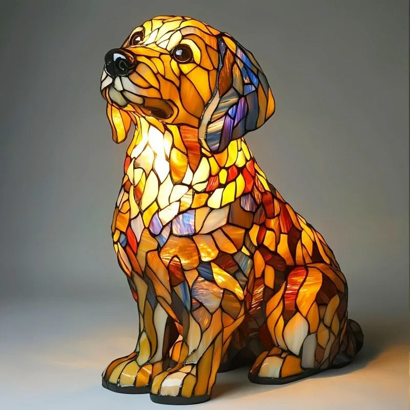 Cozy Pup Stained Glass Lamp