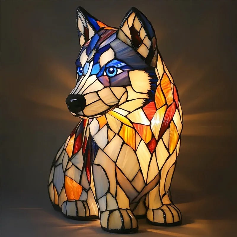 Cozy Pup Stained Glass Lamp