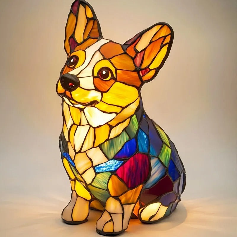 Cozy Pup Stained Glass Lamp