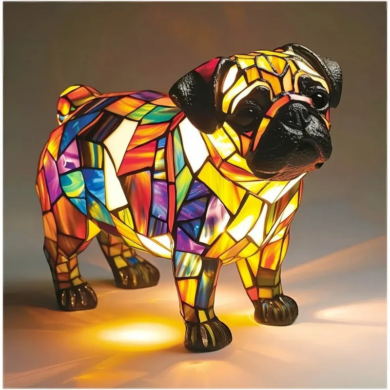 Cozy Pup Stained Glass Lamp