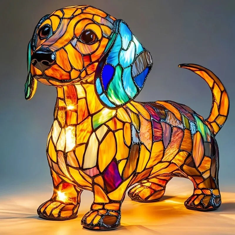 Cozy Pup Stained Glass Lamp