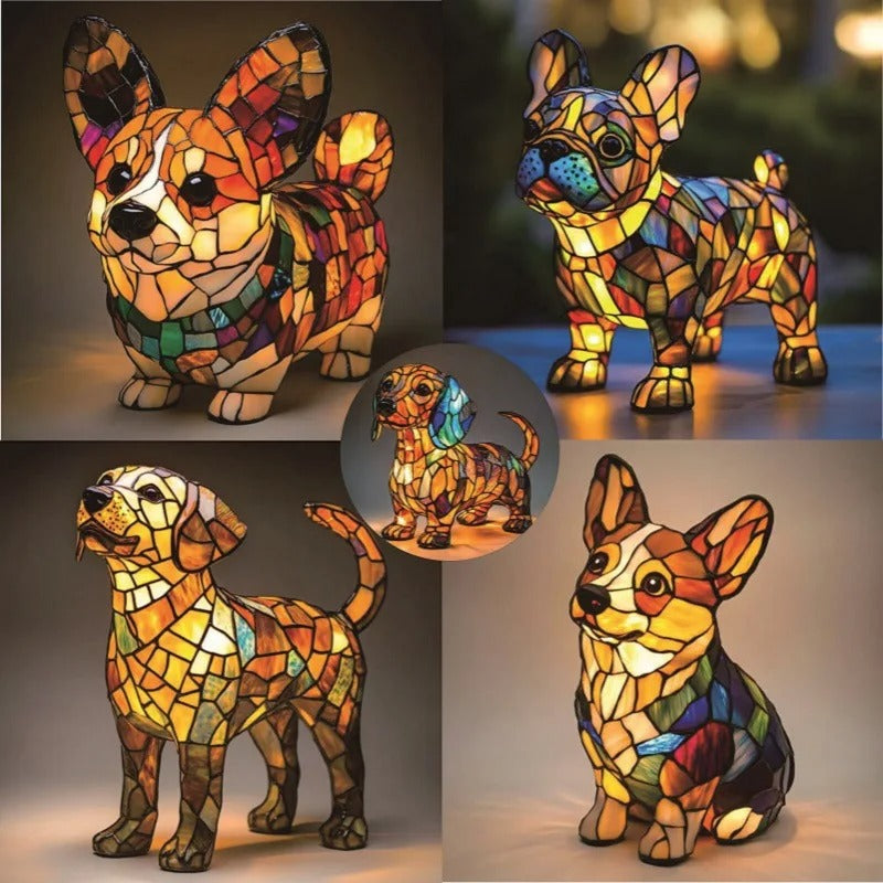 Cozy Pup Stained Glass Lamp