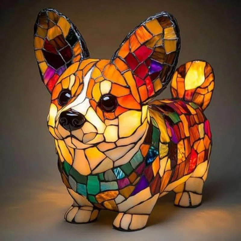 Cozy Pup Stained Glass Lamp