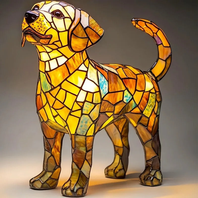 Cozy Pup Stained Glass Lamp