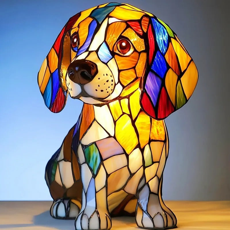 Cozy Pup Stained Glass Lamp
