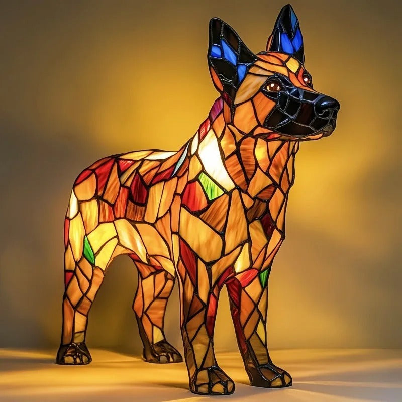 Cozy Pup Stained Glass Lamp