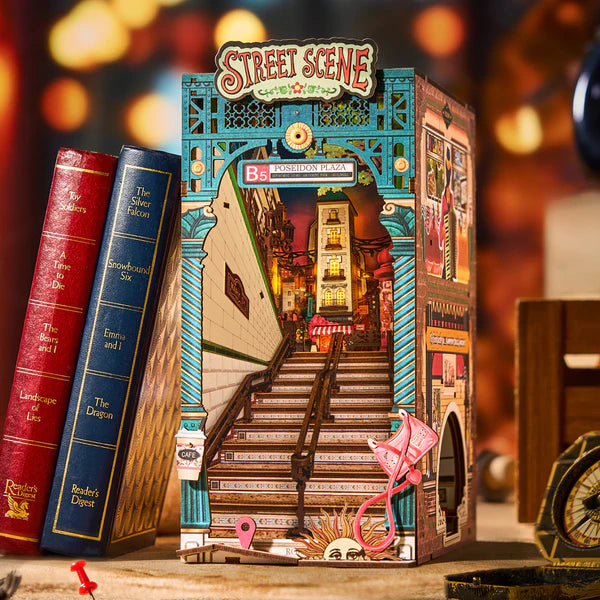 City Stairwell Glow – Street Scene Book Nook