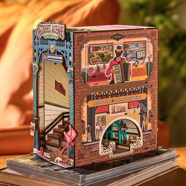 City Stairwell Glow – Street Scene Book Nook
