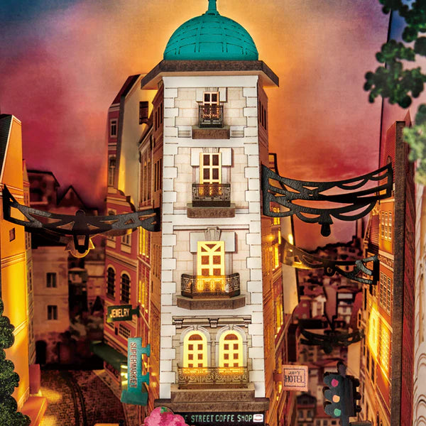 City Stairwell Glow – Street Scene Book Nook