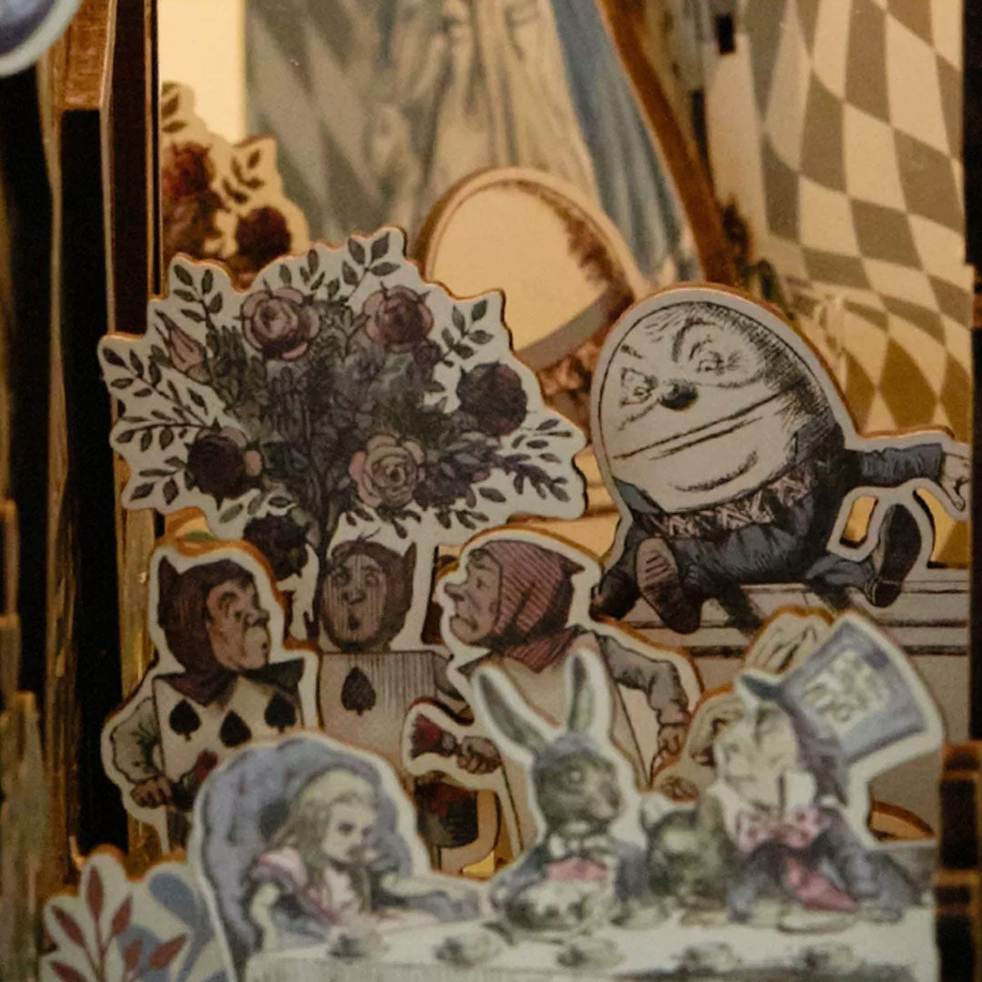 Alice In Wonderland Wooden Book Nook Bookshelf Insert