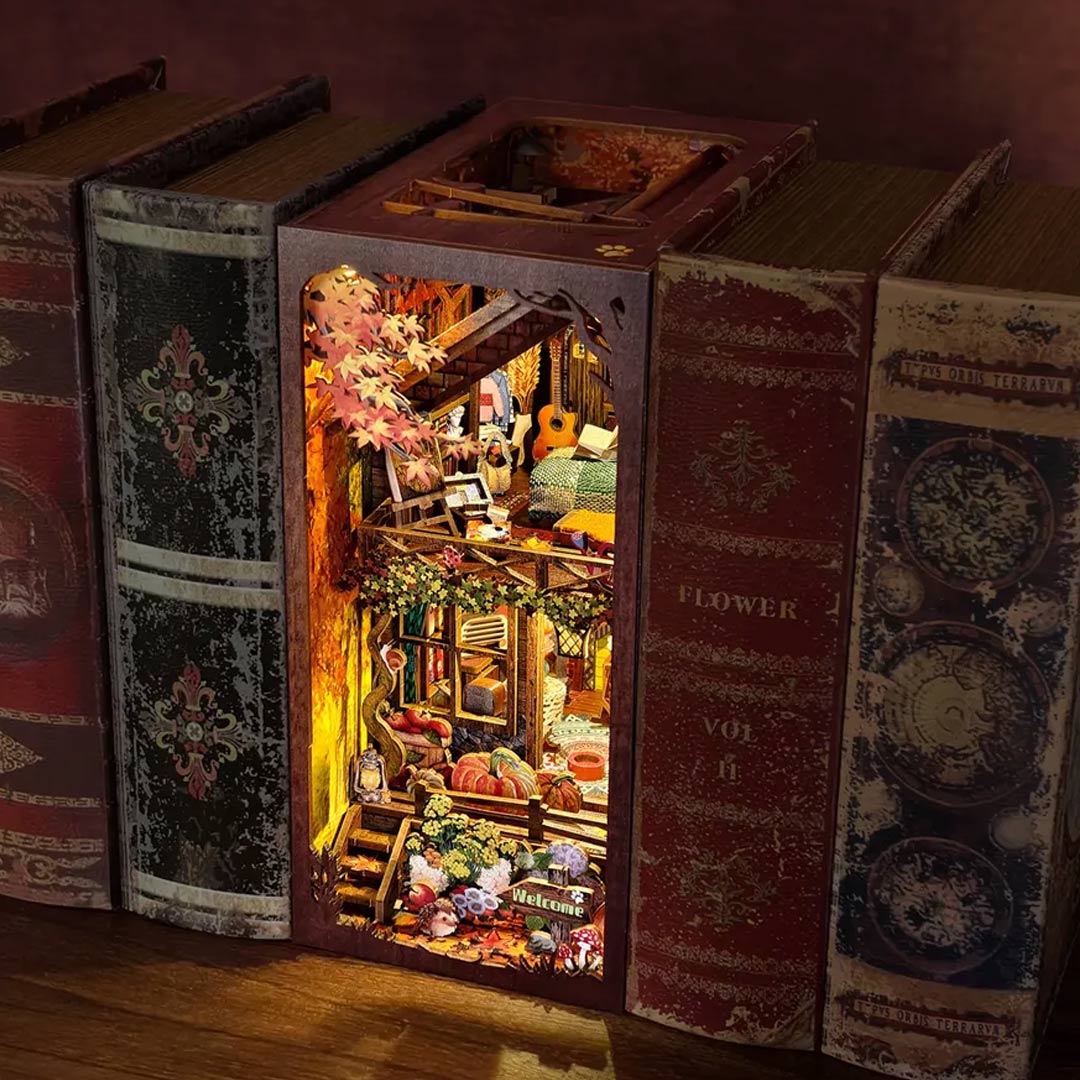 Twilight Cottage  Wooden Book Nook Shelf Decor
