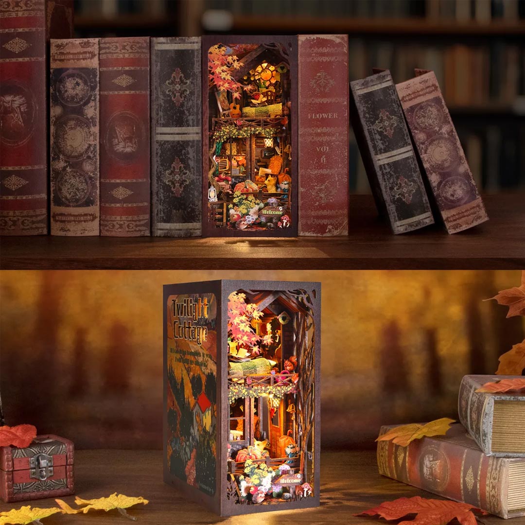Twilight Cottage  Wooden Book Nook Shelf Decor
