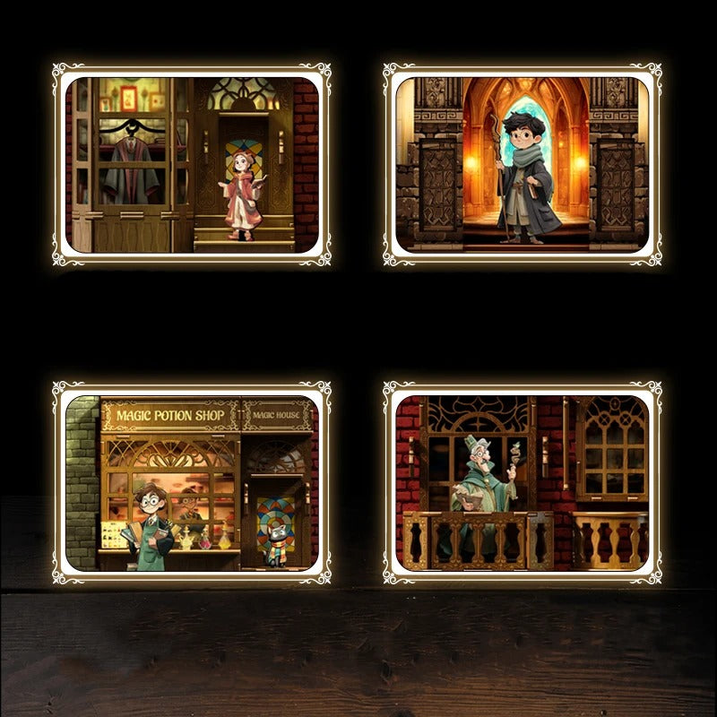 DIY Magic Alley Book Nook Kit – Miniature Magical Town Bookshelf Insert