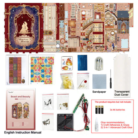 Beast and Beauty book nook — side view with rose and arched window detail