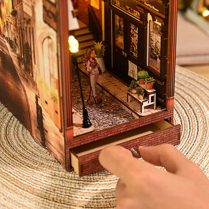 Bustling Street Scene Wooden Book Nook