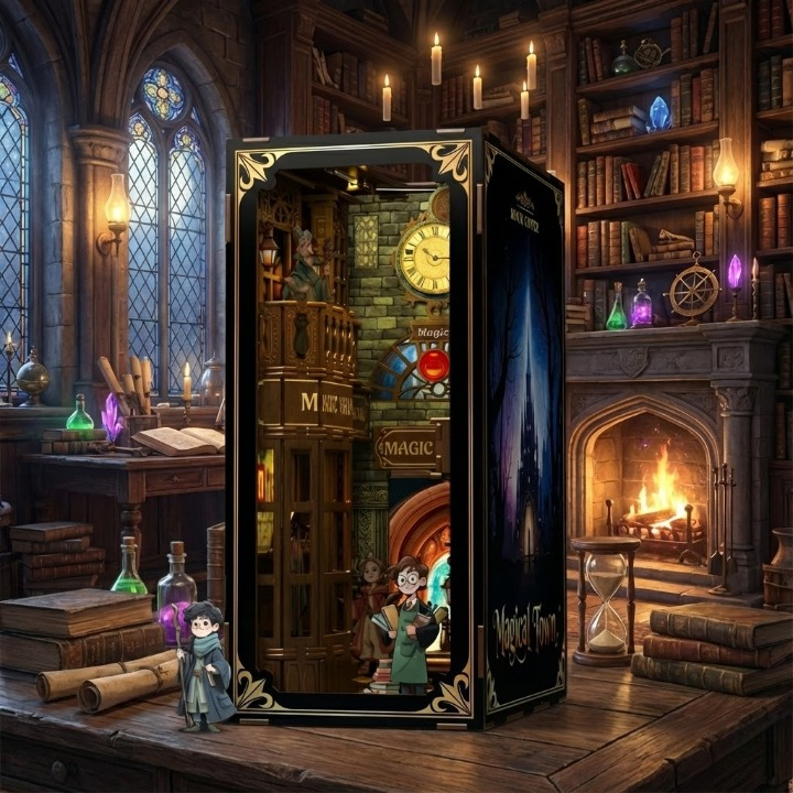 DIY Magic Alley Book Nook Kit – Miniature Magical Town Bookshelf Insert