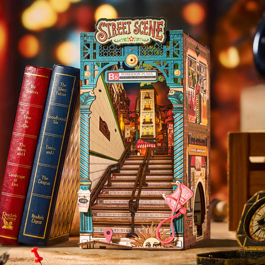 City Stairwell Glow – Street Scene Book Nook